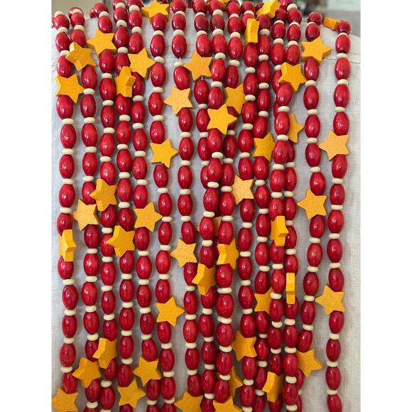 2 Vintage Wood Beads stars Christmas Garlands 20 ft ea. Red Yellow wooden decor - Picture 6 of 13